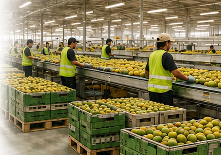 Sorting and packing fresh produce in a commercial pack shed